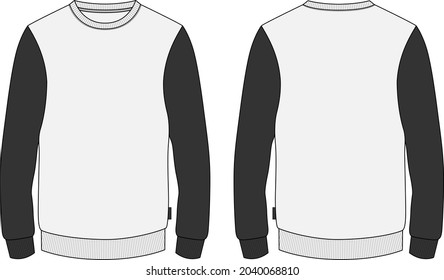 Doble tono negro y gris claro Apilamiento Slim Cuello redondo Manga larga Camisas sudorosas Moda técnica Pantalones de dibujo Modelo vectorial para hombres. Diseño de ropa burlándose de la ilustración CAD. 