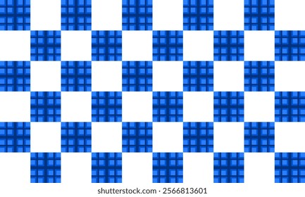 Two tone blue block strip grid checkerboard repeat pattern, replete image, block design for fabric printing, racing chessboard