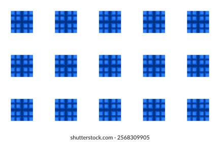 Two tone blue block strip grid checkerboard repeat pattern, replete image, block design for fabric printing, racing chessboard