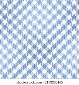 Two tone blue diagonal gingham. Seamless vector plaid pattern suitable for fashion, home decor and stationary.