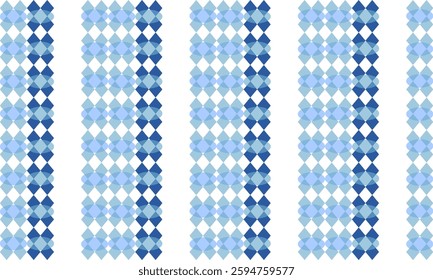 two tone blue diamond and overlap dot repeat horizontal strip pattern, replete image design for fabric printing