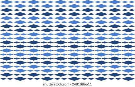 Two tone blue diamond repeat horizontal row strip pattern, replete image design for fabric printing