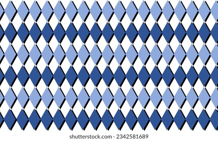 Diamantes azules de dos tonos con sombra en el patrón de tira horizontal de repetición de atrás, diseño de imagen completo para impresión de tela