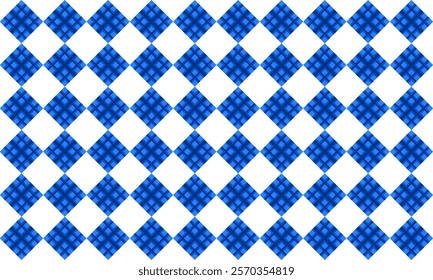 Two tone blue diamond strip grid checkerboard repeat pattern, replete image, block design for fabric printing, racing chessboard