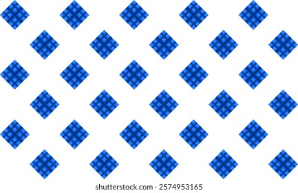 Two tone blue diamond strip grid checkerboard repeat pattern, replete image, block design for fabric printing, racing chessboard