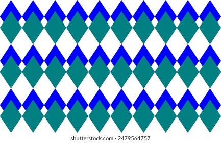 Zweifarbige blaue und grüne Raute überlappen sich, wiederholen Horizontale Streifenmuster, Schachbrett, komplettes Bild-Design für Stoffdruck
