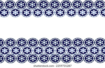 dos tonos azul Mandala repetitiva patrón sobre fondo blanco, imagen completa, diseño para impresión de tela
