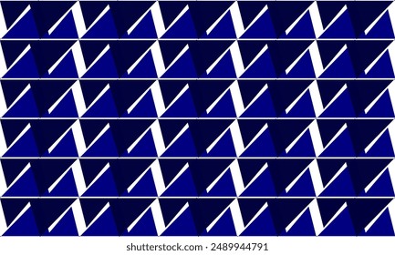 Two tone Blue pattern of triangles arrow, repeat seamless pattern design for fabric printing or wallpaper, patter strip rapport, N letter, Z letter