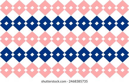 two tone blue and pink diamond repeat horizontal strip pattern, replete image design for fabric printing, patter rapport