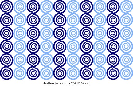 Two tone blue seamless pattern with circles, Fuzzy spin spiral block repeat seamless pattern, design for fabric print or wallpaper, vertical strip patter