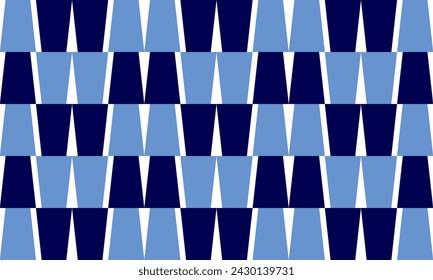 Two tone blue and white background with trapezoid pattern checkerboard styles not repeat not seamless image design for fabric printing