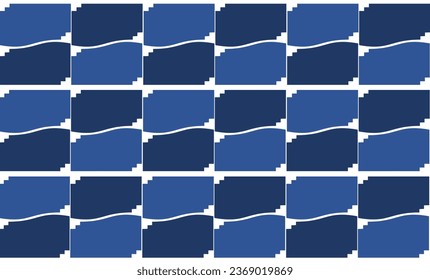 Dos tonos de estrella y curva de bloques azul y blanco continúan como rayas de repetición sin fisuras, diseño de imagen repleto para la impresión de tela Chessboard 