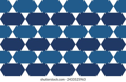 Two tone Blue and white block arrow hexagon and strip seamless repeat style with checkerboard pattern, replete image design for fabric printing