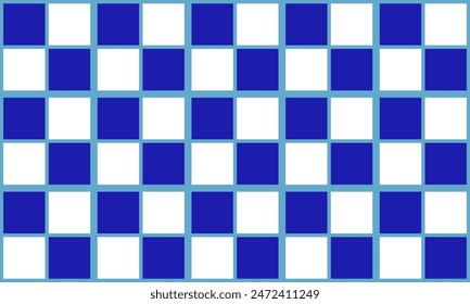 Two tone blue and white Checkerboard  with border line repeat pattern, replete image, design for fabric design printing patter