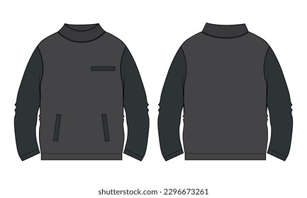 Two tone Color Long sleeve Sweatshirt technical drawing fashion flat sketch vector illustration  template front and back views.