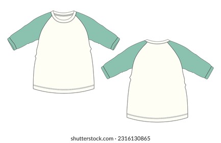 Long sleeve raglan t shirt technical fashion flat sketch vector  illustration template front and back views isolated on white background  Cotton jersey apparel design Grey color mock up Easy editable Stock  Vector 