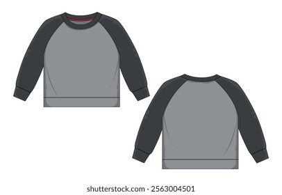 Two tone Color long sleeve raglan sweatshirt vector illustration template front and back views