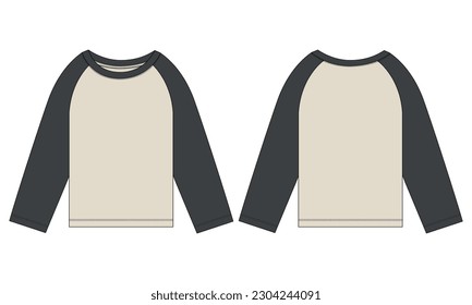 Two tone Color Raglan Long Sleeve T shirt Vector illustration template Front And back views Isolated on white background