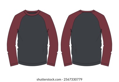 Two tone Color Raglan Long sleeve T shirt vector illustration template front and back views
