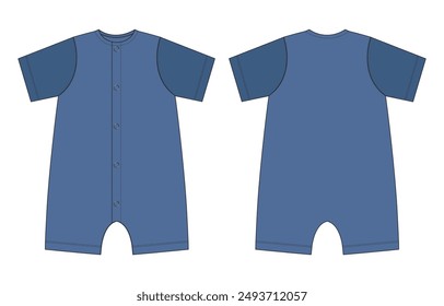 Two tone color Romper  bodysuit vector illustration template for kids. Apparel design mock up cad Front and back views