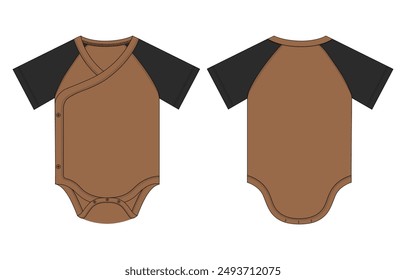 Two tone color Romper  bodysuit vector illustration template for kids. Apparel design mock up cad Front and back views