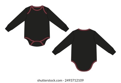 Two tone color Romper  bodysuit vector illustration template for kids. Apparel design mock up cad Front and back views