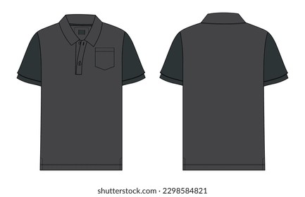 Two tone Color Short sleeve Polo shirt technical fashion Drawing Flat sketch template front and back view. apparel dress design vector illustration mock up Polo tee.
