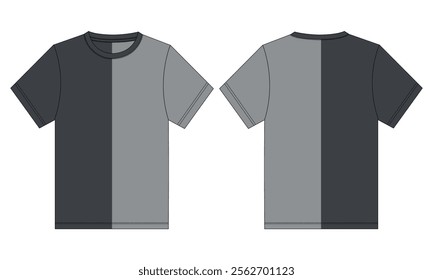 Two tone Color Short sleeve t shirt vector illustration template front and back isolated on white