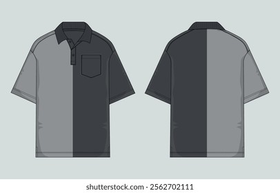 Two tone Color Short sleeve Polo shirt with pocket vector illustration template front and back views