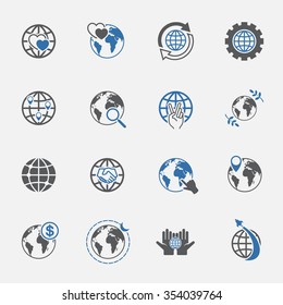 Two Tone Global And World Sign Icons Set. Vector.illustration.