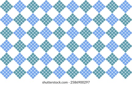 Two tone green and blue fence repeat strip, rectangle diamond block on white background, seamless patter design for fabric printing or wallpaper or backdrop or t-shirt print screening, checkerboard