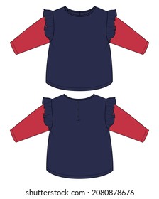 Diseño de ropa de color rojo de dos tonos Moda Esbozo plano plano modelo de ilustración vectorial para niños aislados en fondo blanco. Ropa de ropa de ropa de maqueta CAD.