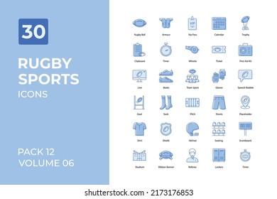 Juego de iconos de esquema de dos tonos - iconos deportivos de rugby 