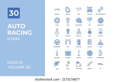 Two tone Outline icons set - auto racing sport icons 