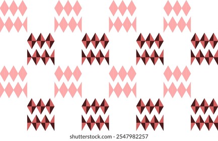 two tone pink black diamond overlap repeat horizontal strip pattern, checkerboard, replete image design for fabric printing
