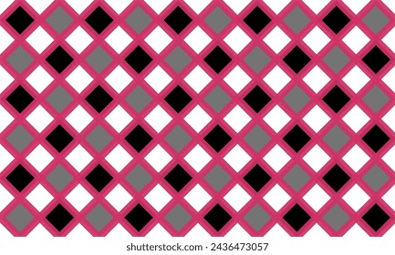 Two tone pink black gray diamond checkerboard double layer repeat pattern, replete image, design for fabric printing