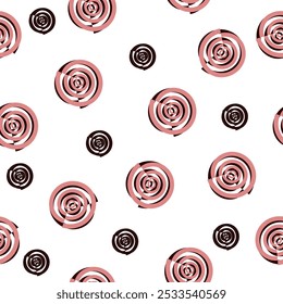 Padrão de dois tons rosa e preto sem costura com círculos, rosa Fuzzy spin, bloco espiral repetir sem costura padrão, design para impressão de tecido ou papel de parede sem costura aleatoriamente