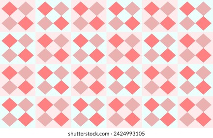 Two tone pink diamond checkerboard double layer repeat pattern, replete image, design for fabric printing, square block 