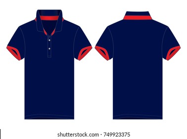 Two Tone Polo Shirt Design Navy/Red Colors, Small Placket Vector.Front And Back Views.