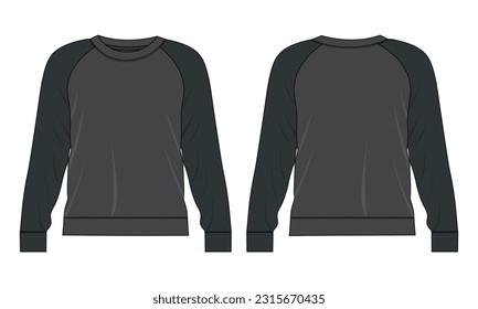 Two tone raglan Long sleeve sweatshirt vector illustration template front and back views 
