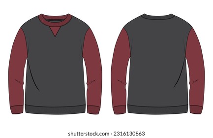 Two tone raglan Long sleeve sweatshirt vector illustration template front and back views 
