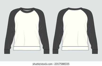 Two tone raglan Long sleeve sweatshirt vector illustration template front and back views 
