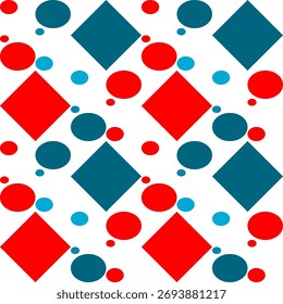 Patrón de repetición sin fisuras de diamante y burbuja de puntos azul y rojo de dos tonos, diseño para impresión de tela, impresión de papel envolvente vintage, patrón de cultura tradicional