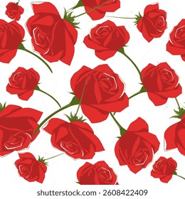 Two tone red and green rose flower seamless pattern repeat seamless pattern, design for fabric print or wallpaper seamless randomly