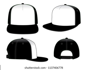 Two Tone White-Black Hip Hop Cap With Adjustable Snap Back Closure Design on White Background.