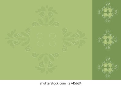 Two toned green background with swirly design elements.Vector.