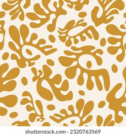 Two tones abstract pattern with shapes and ovals. Matisse inspired cuts. Endless vectore texture on light yellow background.