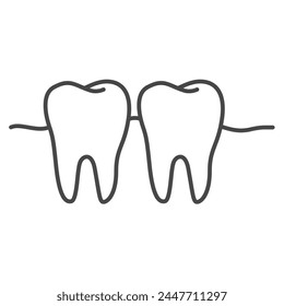 two tooth icon linear outline. Perfect pixel. Teeth