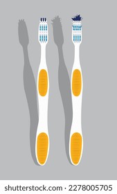 Two toothbrush one new and another one used and old isolated on empty background