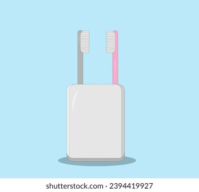 two toothbrushes in a glass on a light blue background